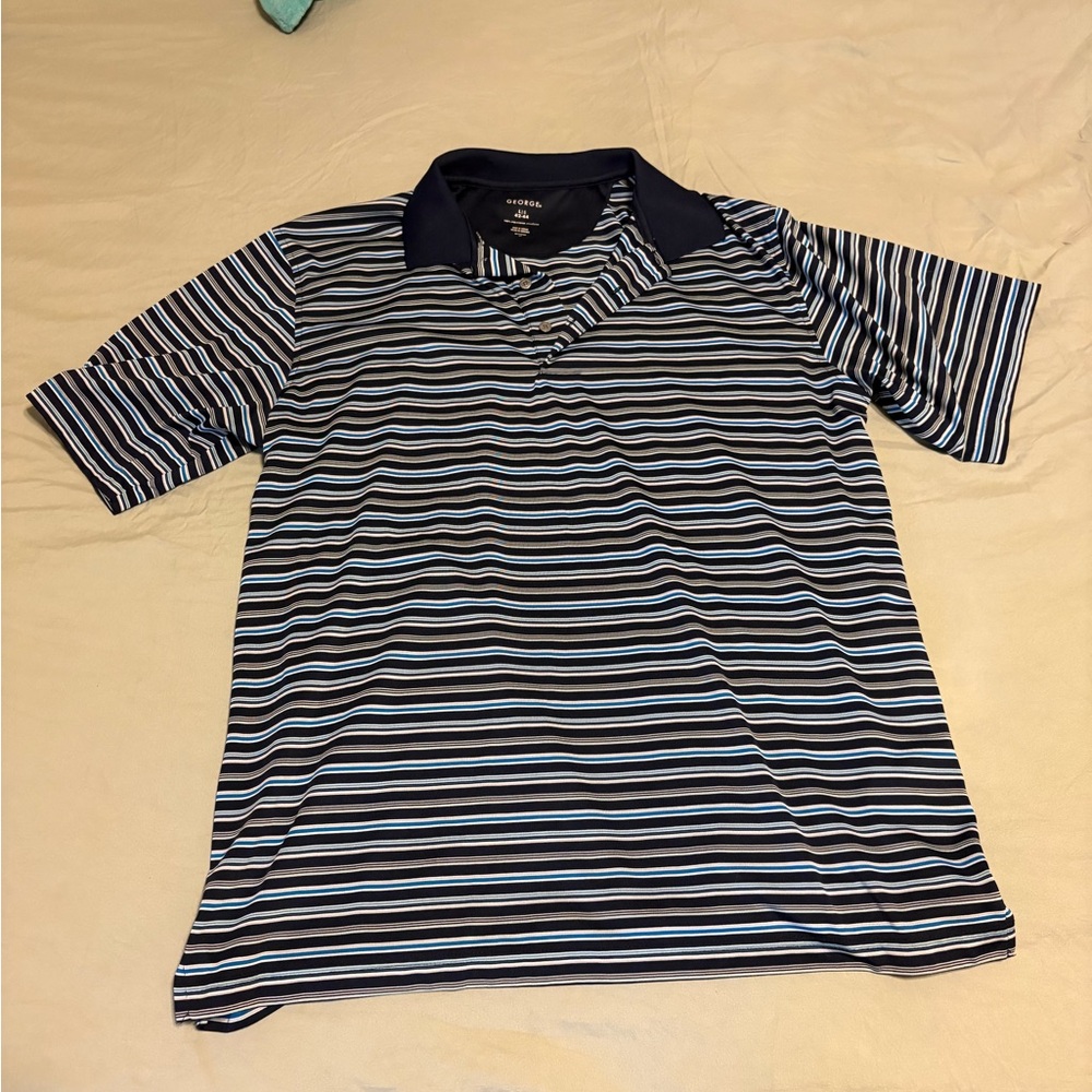 George Men's Navy and White Striped Polo Shirt